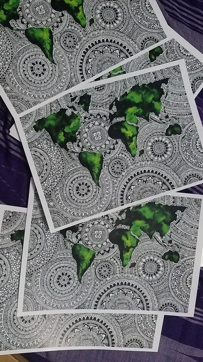 World Map Mandala art print