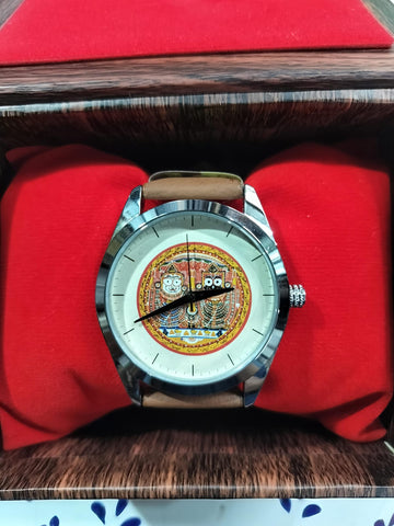 Jagannathdev Themed Dial Wrist Watch || Jai Jagannath Analog Wrist Watch - Brown Leather Straps [35.5 mm dial]