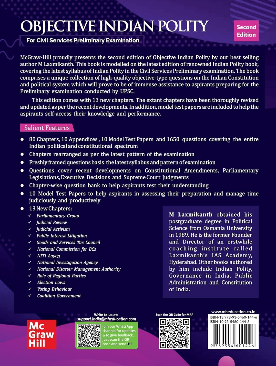 Objective Indian Polity (English), 2e by M Laxmikanth for UPSC CSE Prelims 2025-26 | 13 new chapters | 1650 Topicwise Practice Questions covering the entire syllabus | 10 Model Test Papers