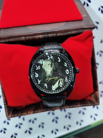Rabindranath Tagore Themed Bengali Dial Wrist Watch - Black Leather Straps [40 mm dial]