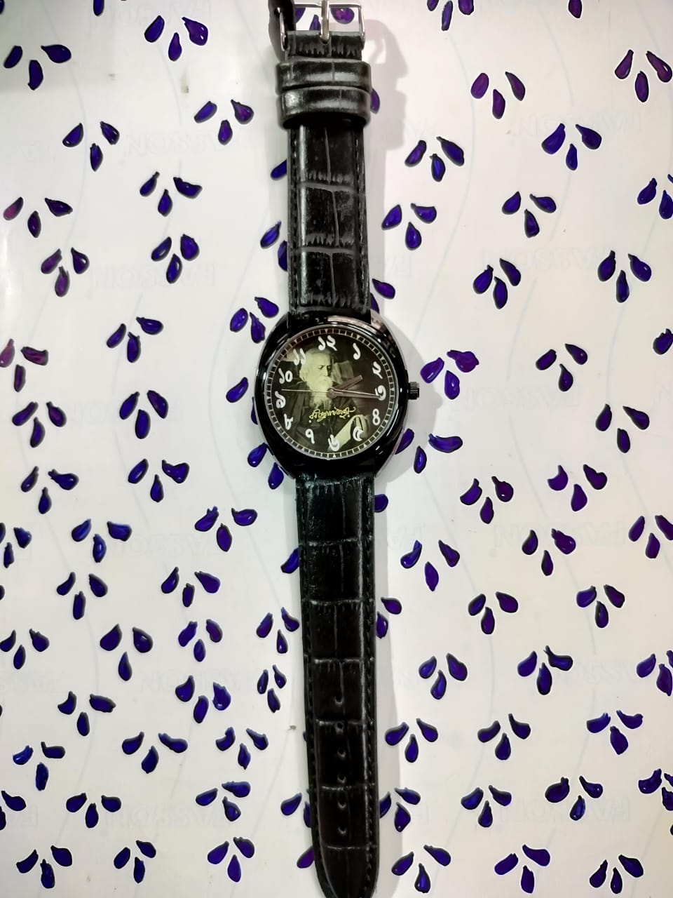 Rabindranath Tagore Themed Bengali Dial Wrist Watch - Black Leather Straps [40 mm dial]