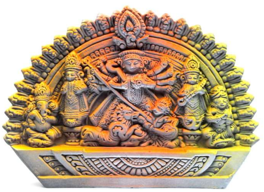 Terracotta Multi Colored Durga Idol, Terracotta Colored Durga Maa Murti