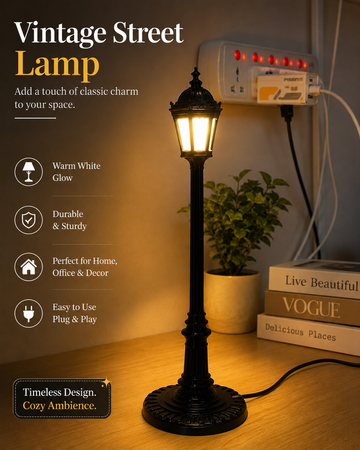 Vintage Street Lamp Table Light – 30 cm Warm White Decorative Wired Lamp