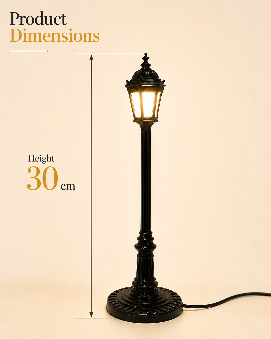 Vintage Street Lamp Table Light – 30 cm Warm White Decorative Wired Lamp