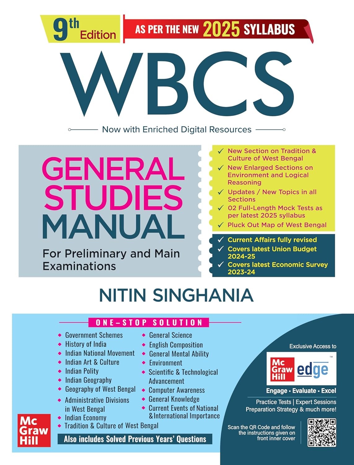 WBCS General Studies Manual, 9e 2025-26 by Nitin Singhania (IAS) | West Bengal Civil Services (Prelims & Main exams)| WBPSC | Solved Previous Years’ Questions (2015-2023) | Pluck-Out Chart