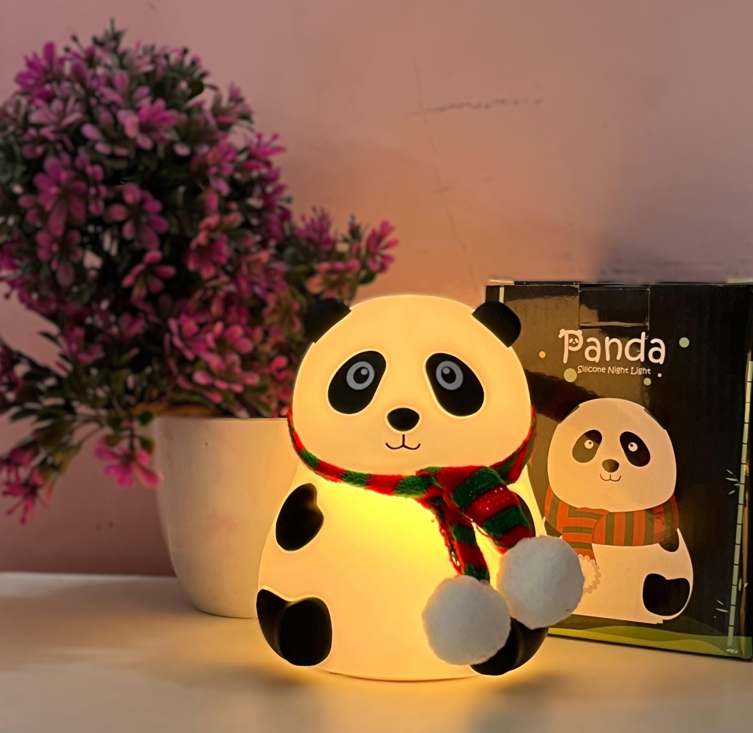 Panda Night Light for Kids- Rechargeable Silicone LED Lamp, 7-Color Changing, Perfect Room Decor & Gift for Toddler, Children, Teens- Cute Valentine's Day Present (Close Eye), Sandal